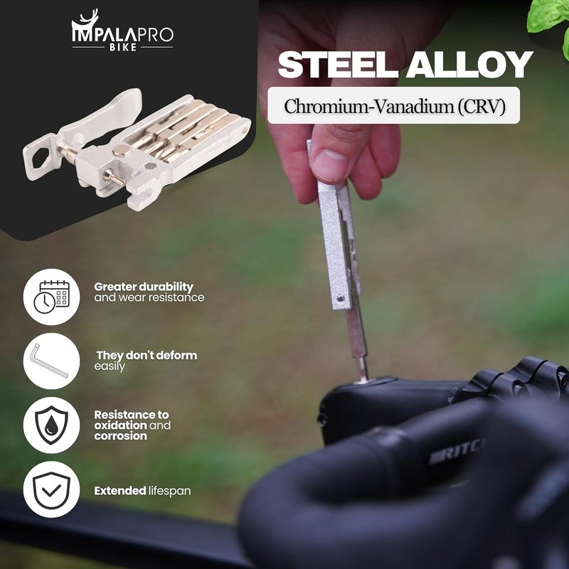 IMPALAPRO Bike Tool Kit Portable 20 in 1 Compact and Lightweight (117.5g) Chrome-Vanadium (CRV) - Bike Multitool with Chain Breaker - MTB Multitool - Bike Repair Tools (Silver) - Image 5